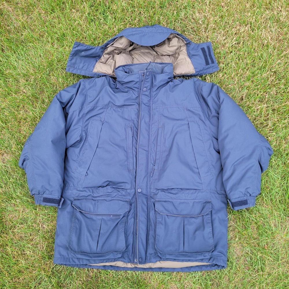 Cabela's Parka Mens 2XL Blue Premier Northern Goose Down Hooded Winter Jacket